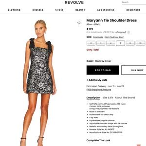 NWT Alice and Olivia Maryann Tie Should Dress SZ 6